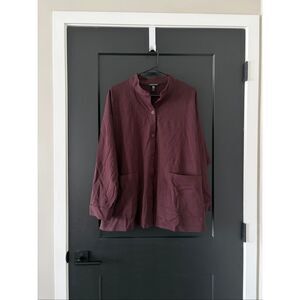 Eileen Fisher Stand Collar Overshirt Shacket Cassis Brown Size L